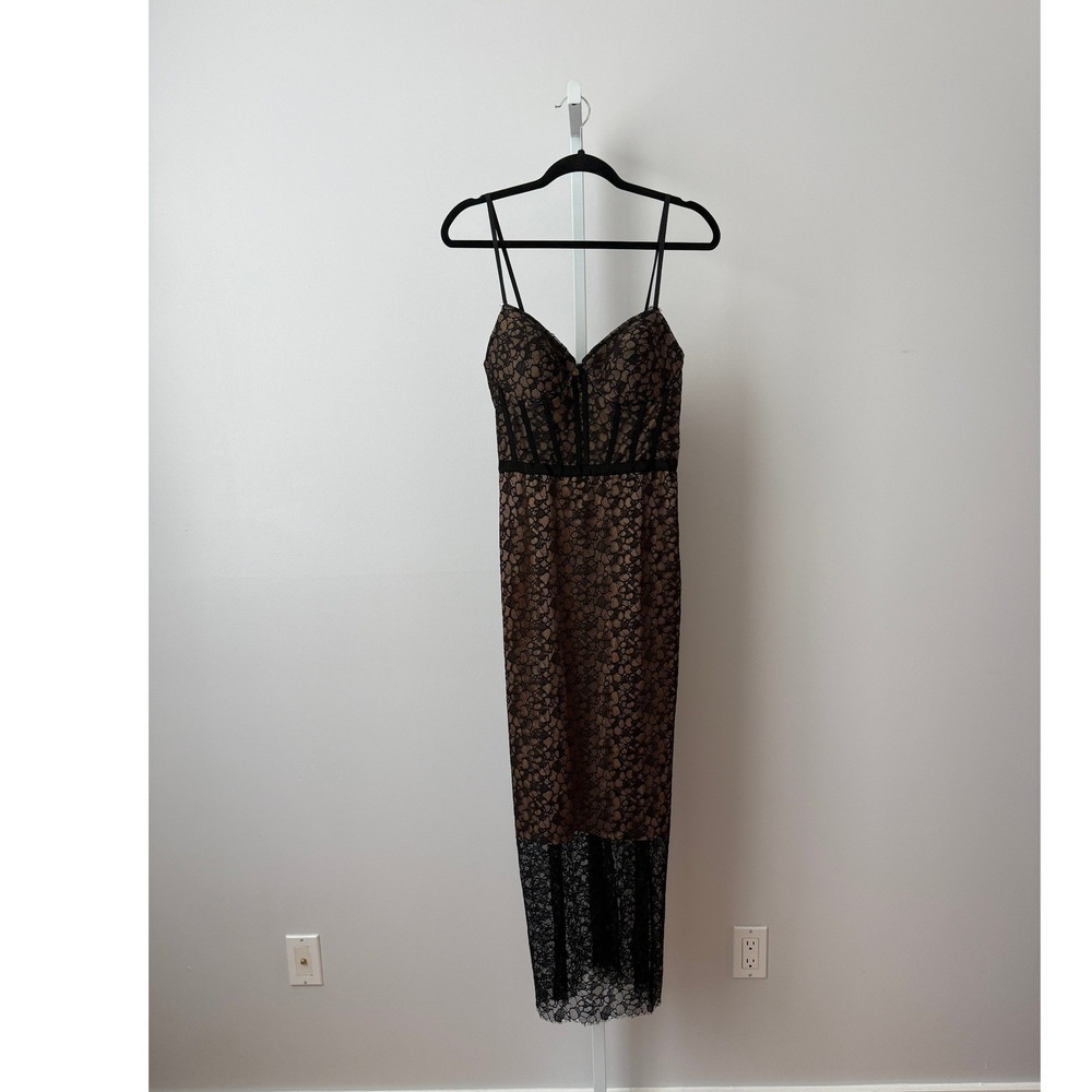 SIMKHAI 10 Black Lace Bustier Midi Dress Corset Evening Cocktail Designer Luxury